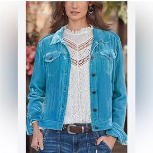 Sundance Wren Britny Blue Crushed Velvet Jacket NWOT
